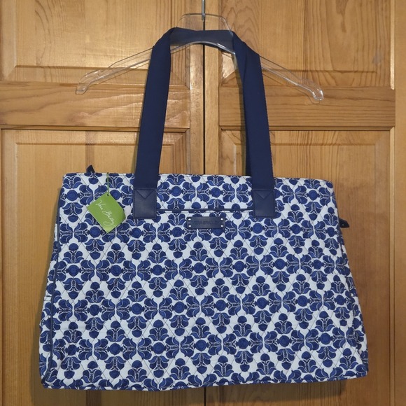Vera Bradley Cobalt Tile Triple Compartment Travel Bag Carry On Blue & White - Picture 1 of 16